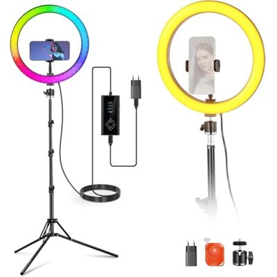 NEEWER RH12C Ring Light 12 inch met statief, compatibel met iPhone, 24 W led RGB, telefoonhouder voor selfie, studio, video, make-up, wimpers en streaming, 2500-10000 K, CRI95+ NEEWER RH12C Ring Light 12 inch met statief, compatibel met iPhone, 24 W led RGB, telefoonhouder voor selfie, studio, video, make-up, wimpers en streaming, 2500-10000 K, CRI95+