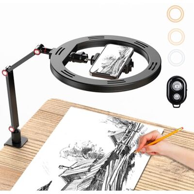 Apexel 10 inch ringlicht met statief en telefoonhouder, USB-ringlicht voor bureau met verstelbare bureauarmhouder voor fotografie, live streaming, YouTube, TikTok Apexel 10 inch ringlicht met statief en telefoonhouder, USB-ringlicht voor bureau met verstelbare bureauarmhouder voor fotografie, live streaming, YouTube, TikTok