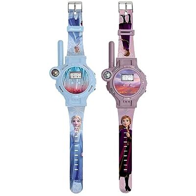 Lexibook , Frozen DMWTW1FZ Walkietalkie-horloges, 2 stuks, bereik tot 200 m, zaklamp, kompas, oplaadbaar, blauw/paars Lexibook , Frozen DMWTW1FZ Walkietalkie-horloges, 2 stuks, bereik tot 200 m, zaklamp, kompas, oplaadbaar, blauw/paars