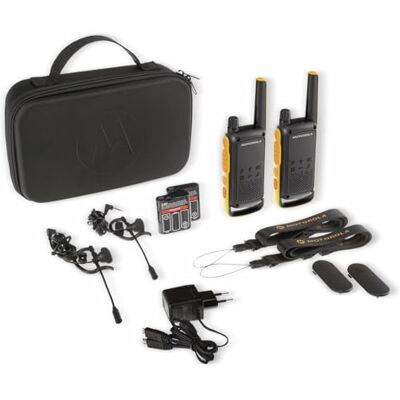 Motorola TALKABOUT T82 Extreme Set van 2 Walkietalkies, PMR446, groot bereik, IPX4, voor moeilijke omgevingen, geel/zwart Motorola TALKABOUT T82 Extreme Set van 2 Walkietalkies, PMR446, groot bereik, IPX4, voor moeilijke omgevingen, geel/zwart
