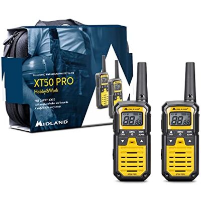 Midland XT50 PRO dubbele vrije tijd en werk, volledige versie, walkietalkie-radio met snel opladen, 85 PMR446-kanalen en RRM-kanaal, waterdicht IPX2, USB, transportkoffer, 8 km, geel, 2 stuks Midland XT50 PRO dubbele vrije tijd en werk, volledige versie, walkietalkie-radio met snel opladen, 85 PMR446-kanalen en RRM-kanaal, waterdicht IPX2, USB, transportkoffer, 8 km, geel, 2 stuks