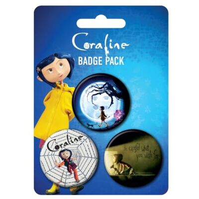 Pyramid Coraline Key Art Lot de 3 grands badges sous licence officielle Pyramid Coraline Key Art Lot de 3 grands badges sous licence officielle