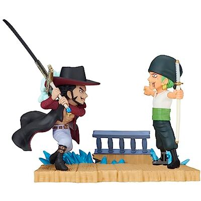 Banpresto BP88603P World Collectable Roronoa Zoro Vs Dracule Mihawk Figuur One Piece Log Stories, 7 cm, meerkleurig Banpresto BP88603P World Collectable Roronoa Zoro Vs Dracule Mihawk Figuur One Piece Log Stories, 7 cm, meerkleurig