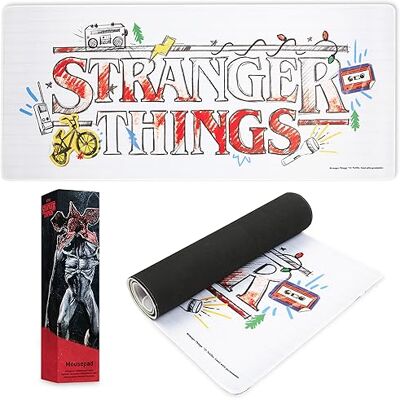 Stranger Things Muismat, XL, bureauonderlegger, muismat, 80 x 36 cm, bureauaccessoires, officiële tv-serie (wit) Stranger Things Muismat, XL, bureauonderlegger, muismat, 80 x 36 cm, bureauaccessoires, officiële tv-serie (wit)