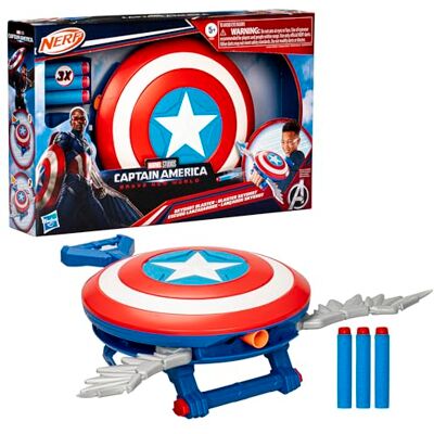 Marvel Studios Captain America Brave New World, Nerf Blaster Skyshot, schild voor verkleedkleding Marvel Studios Captain America Brave New World, Nerf Blaster Skyshot, schild voor verkleedkleding