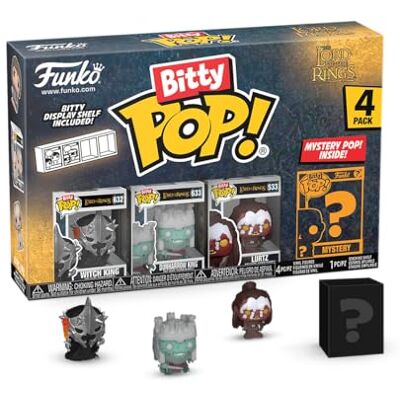 Funko Bitty Pop! Lord Of The Rings Witch King 4PK Witch King, Dunharrow King, Lurtz en een mysterie minifiguur in verrassing 2,2 cm verzamelbaar stapelbaar rek inbegrepen Funko Bitty Pop! Lord Of The Rings Witch King 4PK Witch King, Dunharrow King, Lurtz en een mysterie minifiguur in verrassing 2,2 cm verzamelbaar stapelbaar rek inbegrepen