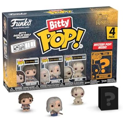 Funko Bitty Pop! Lord Of The Rings Frodo 4PK Frodo Baggins, Gandalf, Gollum en een mysterie minifiguur in verrassing 2,2 cm verzamelbaar Stapelbaar rek inbegrepen Movies Fans Funko Bitty Pop! Lord Of The Rings Frodo 4PK Frodo Baggins, Gandalf, Gollum en een mysterie minifiguur in verrassing 2,2 cm verzamelbaar Stapelbaar rek inbegrepen Movies Fans