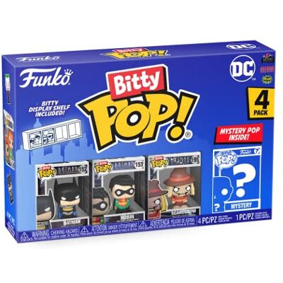 Funko Bitty Pop! DC Batman – zwart 4 stuks – Batman, Robin, Scarecrow en een mysterie minifiguur in verrassing – 2,2 cm – DC ComicsCollectible – stapelbaar rek inbegrepen – cadeau-idee Funko Bitty Pop! DC Batman – zwart 4 stuks – Batman, Robin, Scarecrow en een mysterie minifiguur in verrassing – 2,2 cm – DC ComicsCollectible – stapelbaar rek inbegrepen – cadeau-idee