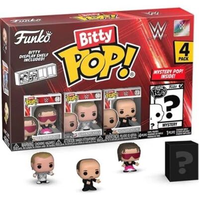 Funko Bitty Pop! WWE 4 stuks Bret "Hit Man'' Hart, Bitty Pop! Shawn Michaels, Bitty Pop! "Mean'' Gene Okerlund, And A Mystery Bitty Pop! Figuur en een Mystery Minifiguur in Surprise 2,2 cm Funko Bitty Pop! WWE 4 stuks Bret "Hit Man'' Hart, Bitty Pop! Shawn Michaels, Bitty Pop! "Mean'' Gene Okerlund, And A Mystery Bitty Pop! Figuur en een Mystery Minifiguur in Surprise 2,2 cm