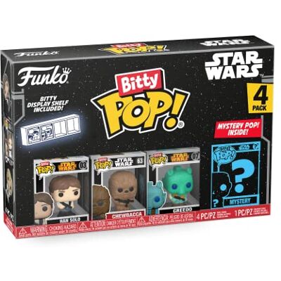 Funko Bitty Pop! Star Wars Han Solo 4PK Han Solo, Chewbacca, Greedo en een mysterie minifiguur in verrassing 2,2 cm verzamelbaar inclusief stapelbaar rek cadeau-idee Funko Bitty Pop! Star Wars Han Solo 4PK Han Solo, Chewbacca, Greedo en een mysterie minifiguur in verrassing 2,2 cm verzamelbaar inclusief stapelbaar rek cadeau-idee