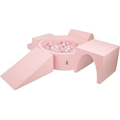KiddyMoon Foam Speeltuin met ronde ballenbak (300 ballen) kinder ballenbakken, speelgoed obstakelbaan, gemaakt in de EU, roze: poederroze/parel/transparant KiddyMoon Foam Speeltuin met ronde ballenbak (300 ballen) kinder ballenbakken, speelgoed obstakelbaan, gemaakt in de EU, roze: poederroze/parel/transparant