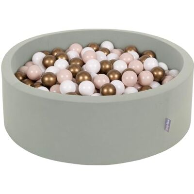 KiddyMoon Ballenbad voor baby's, rond, 90 x 30 cm/300 ballen 7 cm ballenbakken speelgoed voor kinderen, salie: pastelbeige/wit/goud KiddyMoon Ballenbad voor baby's, rond, 90 x 30 cm/300 ballen 7 cm ballenbakken speelgoed voor kinderen, salie: pastelbeige/wit/goud