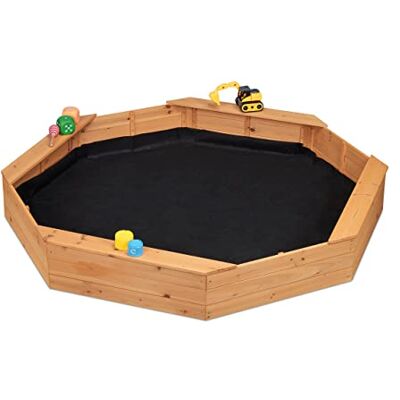 Relaxdays 8-zits zandbak met 4 vliesbanken, 22,5 x 160 x 160 cm (h x b x d), van natuurlijk dennenhout Relaxdays 8-zits zandbak met 4 vliesbanken, 22,5 x 160 x 160 cm (h x b x d), van natuurlijk dennenhout