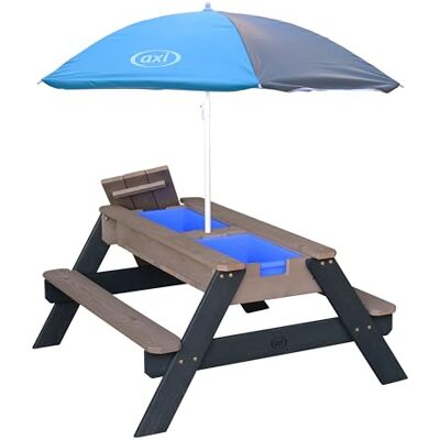 AXI Nick Zand- en watertafel, hout, grijs Picknickspeeltafel met deksel, opbergbakken en parasol, FSC-gecertificeerd, 95 x 97,7 x 48,7 cm AXI Nick Zand- en watertafel, hout, grijs Picknickspeeltafel met deksel, opbergbakken en parasol, FSC-gecertificeerd, 95 x 97,7 x 48,7 cm