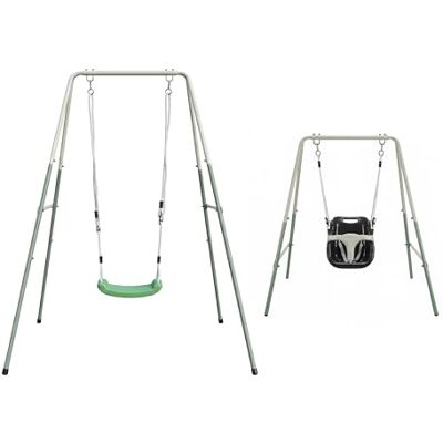 AXI Schommel met babyzitje en schommelzitje, groen en crème, van metaal, 2-in-1 portiek voor baby's en kinderen, voor de tuin, vanaf 12 maanden AXI Schommel met babyzitje en schommelzitje, groen en crème, van metaal, 2-in-1 portiek voor baby's en kinderen, voor de tuin, vanaf 12 maanden