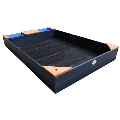 AXI Kelly Zandbak van hout, antraciet en bruin Zandbak met bank en waterbakken, FSC-hout, overtrek en grondzeil, 180 x 115 x 21,8 cm AXI Kelly Zandbak van hout, antraciet en bruin Zandbak met bank en waterbakken, FSC-hout, overtrek en grondzeil, 180 x 115 x 21,8 cm