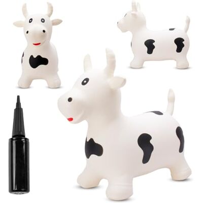 Sun Opblaasbaar springdier, speelgoed voor kinderen van 1 jaar voor binnen en buiten, ergonomisch design, handpomp inbegrepen (stier wit) Sun Opblaasbaar springdier, speelgoed voor kinderen van 1 jaar voor binnen en buiten, ergonomisch design, handpomp inbegrepen (stier wit)