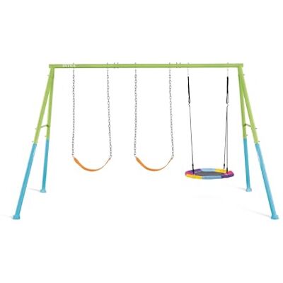 Intex 44133 Schommel met twee zitplaatsen en nestschommel, staal, groen en lichtblauw, 343 x 235 x 200 cm Intex 44133 Schommel met twee zitplaatsen en nestschommel, staal, groen en lichtblauw, 343 x 235 x 200 cm