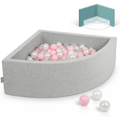 KiddyMoon Viertel Ecking 90 x 30 cm, 200 ballen met een diameter van 7 cm, speelbad, made in EU, lichtgrijs: roze/parel/transparant KiddyMoon Viertel Ecking 90 x 30 cm, 200 ballen met een diameter van 7 cm, speelbad, made in EU, lichtgrijs: roze/parel/transparant