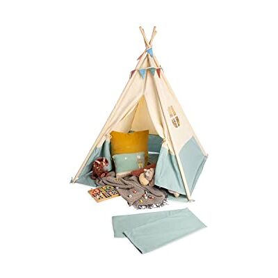 PINOLINO Tipi Yuma Tent van stof en hout met venster, vloermat en opbergtas, voor kinderen vanaf 3 jaar, stof in pasteltinten en wimpels PINOLINO Tipi Yuma Tent van stof en hout met venster, vloermat en opbergtas, voor kinderen vanaf 3 jaar, stof in pasteltinten en wimpels