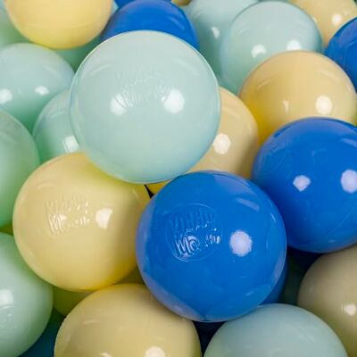 KiddyMoon Gekleurde plastic ballen voor babyzwembad, 300 ballen, ∅ 7 cm, gemaakt in de EU, pastelgeel, blauw, muntgroen KiddyMoon Gekleurde plastic ballen voor babyzwembad, 300 ballen, ∅ 7 cm, gemaakt in de EU, pastelgeel, blauw, muntgroen