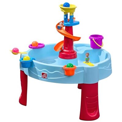 Step2 Spiral Slide Watertafel met 13 accessoires, speeltafel voor kinderen, activiteitentafel voor de tuin in blauw en rood Step2 Spiral Slide Watertafel met 13 accessoires, speeltafel voor kinderen, activiteitentafel voor de tuin in blauw en rood