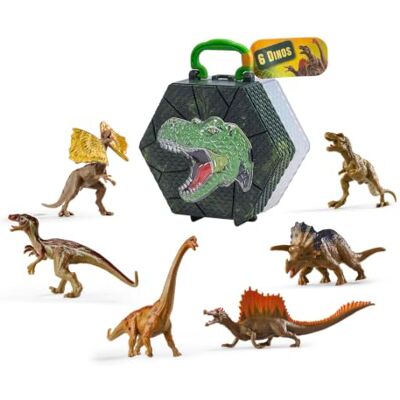 Simba 104342648 Set van 6 verschillende dinosaurussen, 8-9 cm, klapbox met T-Rex logo voor kinderen vanaf 3 jaar Simba 104342648 Set van 6 verschillende dinosaurussen, 8-9 cm, klapbox met T-Rex logo voor kinderen vanaf 3 jaar