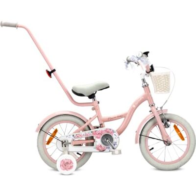 Sun FLOWER Bike Kinderfiets voor meisjes, 12, 14 of 16 inch Voor kinderen van 2 tot 6 jaar, duwstang, mand en bel Sun FLOWER Bike Kinderfiets voor meisjes, 12, 14 of 16 inch Voor kinderen van 2 tot 6 jaar, duwstang, mand en bel