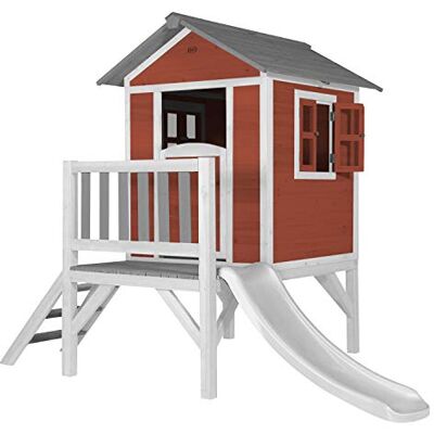 AXI Kinderhuis Beach Lodge XL in rood met glijbaan in wit Speelhuis van hout FFC voor kinderen Speelhuisje / speelhuis voor de tuin AXI Kinderhuis Beach Lodge XL in rood met glijbaan in wit Speelhuis van hout FFC voor kinderen Speelhuisje / speelhuis voor de tuin