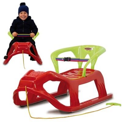 Jamara Snow Play Snow-Star 460366 Slee met rugleuning, 90 cm rugleuning met veiligheidsband, ergonomische zitting, metalen glijders, kantelbeveiliging, robuust kunststof, touw met trekgreep, 3 kg, rood Jamara Snow Play Snow-Star 460366 Slee met rugleuning, 90 cm rugleuning met veiligheidsband, ergonomische zitting, metalen glijders, kantelbeveiliging, robuust kunststof, touw met trekgreep, 3 kg, rood