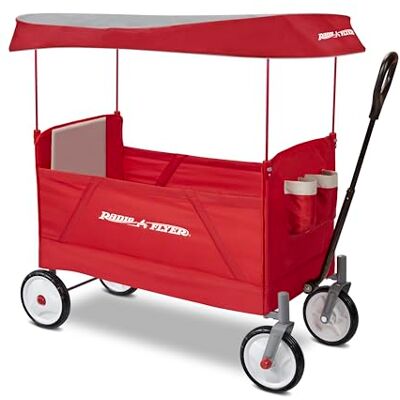 Radio Flyer 3957A EZ Wagon met luifel, opvouwbare kinderwagen, tuin- en ladingswagen, vanaf 1,5 jaar, rood Radio Flyer 3957A EZ Wagon met luifel, opvouwbare kinderwagen, tuin- en ladingswagen, vanaf 1,5 jaar, rood