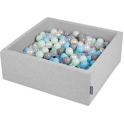 KiddyMoon Ballenbad vierkant 90 cm x 30 cm hoog200 ballen, diameter 7 cm, gemaakt in de EU, lichtgrijs: parel/grijs/transparant/babyblauw/mint KiddyMoon Ballenbad vierkant 90 cm x 30 cm hoog200 ballen, diameter 7 cm, gemaakt in de EU, lichtgrijs: parel/grijs/transparant/babyblauw/mint