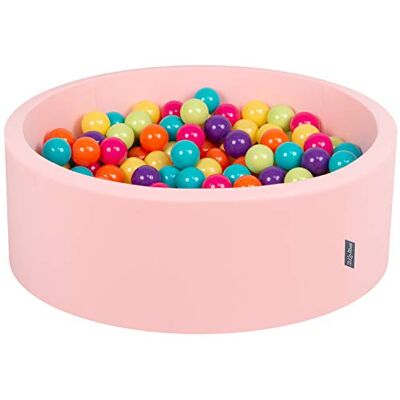 KiddyMoon 90 x 30 cm/200 ballen met een diameter van 7 cm, rond ballenbad voor baby's, roze: lichtgroen/geel/turquoise/oranje/donkerrood/paars KiddyMoon 90 x 30 cm/200 ballen met een diameter van 7 cm, rond ballenbad voor baby's, roze: lichtgroen/geel/turquoise/oranje/donkerrood/paars