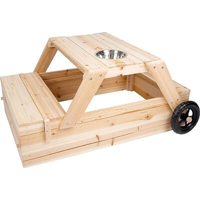 Small Foot sandpit with wooden seating area and mud table, 3-in-1 sandbox to push together for children, 12420 Small Foot sandpit with wooden seating area and mud table, 3-in-1 sandbox to push together for children, 12420