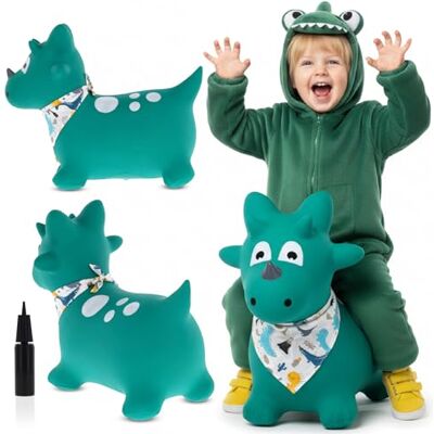 Sun Opblaasbaar springdier, speelgoed voor kinderen van 1 jaar voor binnen en buiten, ergonomisch design, handpomp inbegrepen (dino groen met bandana) Sun Opblaasbaar springdier, speelgoed voor kinderen van 1 jaar voor binnen en buiten, ergonomisch design, handpomp inbegrepen (dino groen met bandana)