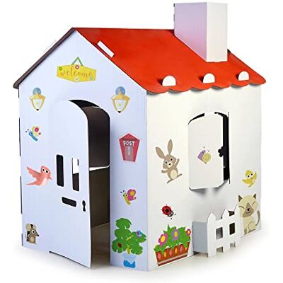 Feber Famosa FEB06000 Speelhuis van karton, groot formaat, om te schilderen, kleuren en spelen, met grappige stickers, Ecohouse, voor kinderen vanaf 3 jaar Feber Famosa FEB06000 Speelhuis van karton, groot formaat, om te schilderen, kleuren en spelen, met grappige stickers, Ecohouse, voor kinderen vanaf 3 jaar