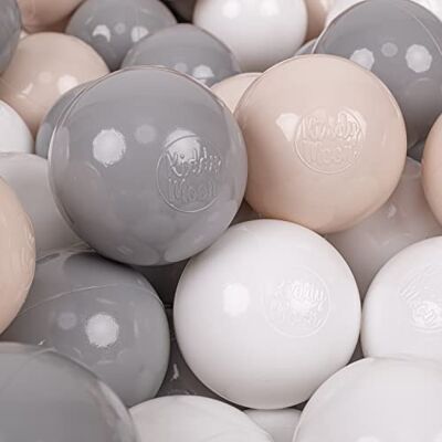 KiddyMoon 200 ballen/7 cm kleurrijke plastic ballen voor zwembad kind baby made in EU, pastelbeige/grijs/wit KiddyMoon 200 ballen/7 cm kleurrijke plastic ballen voor zwembad kind baby made in EU, pastelbeige/grijs/wit
