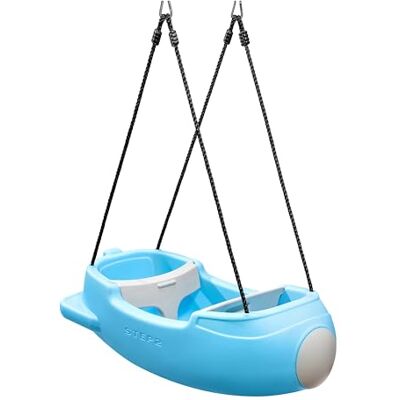 Step2 Rocket Swing For Two schommelbank, blauw en grijs, babyschommel, 2-zits, tuinschommel in de vorm van een ruimteraket, schommelbank voor baby's, tuin, verstelbare veiligheidsgordels Step2 Rocket Swing For Two schommelbank, blauw en grijs, babyschommel, 2-zits, tuinschommel in de vorm van een ruimteraket, schommelbank voor baby's, tuin, verstelbare veiligheidsgordels