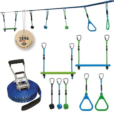 Schildkröt Jungle Line Klimcircuitset voor kinderen en volwassenen Slackline 11 m met 7 obstakels Ninja-baan voor buiten Veilige avonturenrace Schildkröt Jungle Line Klimcircuitset voor kinderen en volwassenen Slackline 11 m met 7 obstakels Ninja-baan voor buiten Veilige avonturenrace