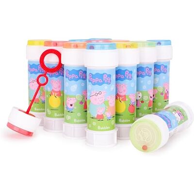 Toyland Peppa Pig bubbels met stokjes, 60 ml oplossing en fantasie-labyrint deksel, speelgoed voor zakgeld en verrassingszakjes, 12 stuks Toyland Peppa Pig bubbels met stokjes, 60 ml oplossing en fantasie-labyrint deksel, speelgoed voor zakgeld en verrassingszakjes, 12 stuks