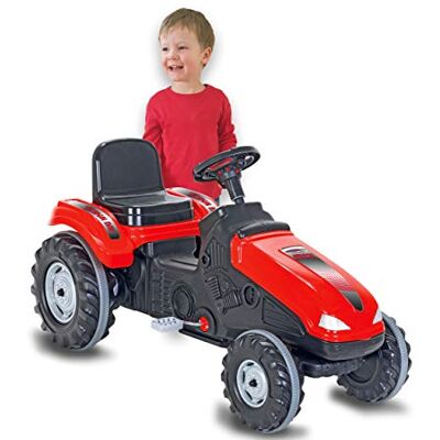Jamara 460835 Big Wheel Tractor, kantelbeveiliging, tot 60 kg, soepel stuursysteem, claxon, verstelbare zitting, kap om te openen, trekhaak Jamara 460835 Big Wheel Tractor, kantelbeveiliging, tot 60 kg, soepel stuursysteem, claxon, verstelbare zitting, kap om te openen, trekhaak