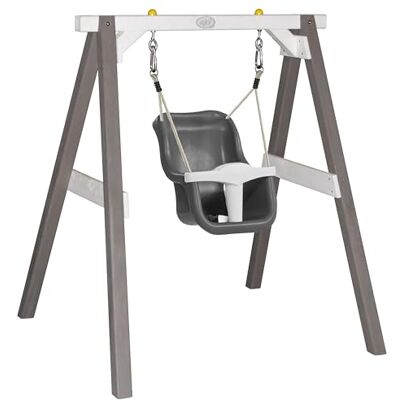 AXI Babyschommel van hout, grijs en wit Portiek voor baby's en kleine kinderen met veilige rugleuning en riem, 49 x 36,6 x 39 cm AXI Babyschommel van hout, grijs en wit Portiek voor baby's en kleine kinderen met veilige rugleuning en riem, 49 x 36,6 x 39 cm