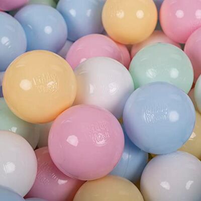KiddyMoon 200 ballen/7 cm kleurrijke plastic ballen voor zwembad kinderen baby made in EU, pastelblauw/pastelgeel/wit/mint/poederroze KiddyMoon 200 ballen/7 cm kleurrijke plastic ballen voor zwembad kinderen baby made in EU, pastelblauw/pastelgeel/wit/mint/poederroze
