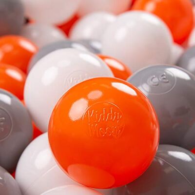 KiddyMoon 200 ∅ 7cm, plastic gekleurde ballen voor kinderzwembad gemaakt in de EU, oranje, grijs, wit KiddyMoon 200 ∅ 7cm, plastic gekleurde ballen voor kinderzwembad gemaakt in de EU, oranje, grijs, wit