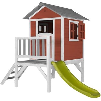 AXI Kinderhuis Beach Lodge XL in rood met glijbaan in lichtgroen FFC houten speelhuis voor kinderen huisje / speelhut voor de tuin AXI Kinderhuis Beach Lodge XL in rood met glijbaan in lichtgroen FFC houten speelhuis voor kinderen huisje / speelhut voor de tuin