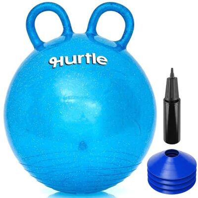 Hurtle Springbal, 3-6 jaar, glitter blauw, dubbele handgrepen en kegels Hurtle Springbal, 3-6 jaar, glitter blauw, dubbele handgrepen en kegels