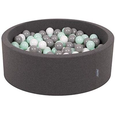 KiddyMoon 90 x 30 cm/200 ballen met een diameter van 7 cm, rond ballenbad voor baby's, gemaakt in de EU, donkergrijs:wit/grijs/muntgroen KiddyMoon 90 x 30 cm/200 ballen met een diameter van 7 cm, rond ballenbad voor baby's, gemaakt in de EU, donkergrijs:wit/grijs/muntgroen