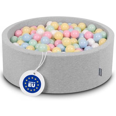 KiddyMoon 90 x 30 cm/300 ballen met een diameter van 7 cm, rond, lichtgrijs: pastelblauw/pastelgeel/wit/mint/poederroze KiddyMoon 90 x 30 cm/300 ballen met een diameter van 7 cm, rond, lichtgrijs: pastelblauw/pastelgeel/wit/mint/poederroze