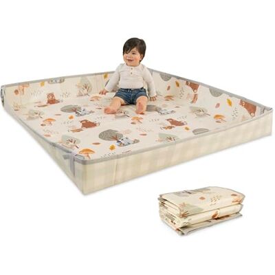 INFANTINO Opvouwbare kruipmat van zacht schuim, zeer groot formaat, gemakkelijk te dragen, opklapbare zijkanten, antislip, kruipmat voor baby's en jongeren, Woodland INFANTINO Opvouwbare kruipmat van zacht schuim, zeer groot formaat, gemakkelijk te dragen, opklapbare zijkanten, antislip, kruipmat voor baby's en jongeren, Woodland