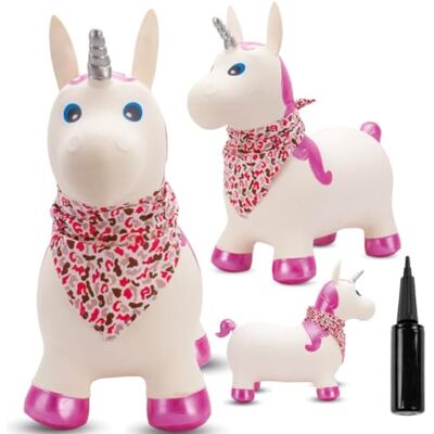 Sun Opblaasbaar springdier, speelgoed voor kinderen van 1 jaar voor binnen en buiten, ergonomisch design, inclusief handpomp (witte eenhoorn met glitterhoorn) Sun Opblaasbaar springdier, speelgoed voor kinderen van 1 jaar voor binnen en buiten, ergonomisch design, inclusief handpomp (witte eenhoorn met glitterhoorn)